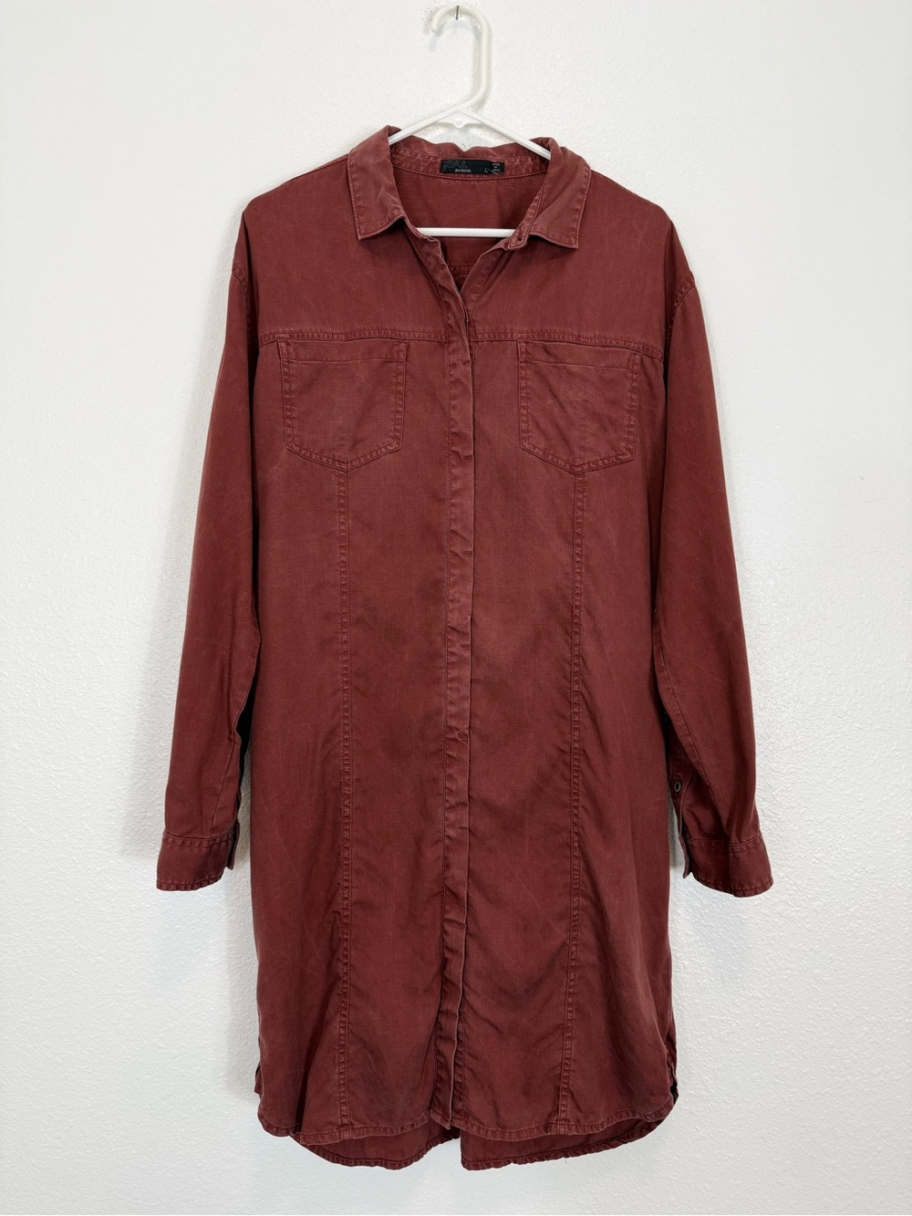 Prana Dorman Vino Button Up Shirt Dress Rust Long Sleeve L